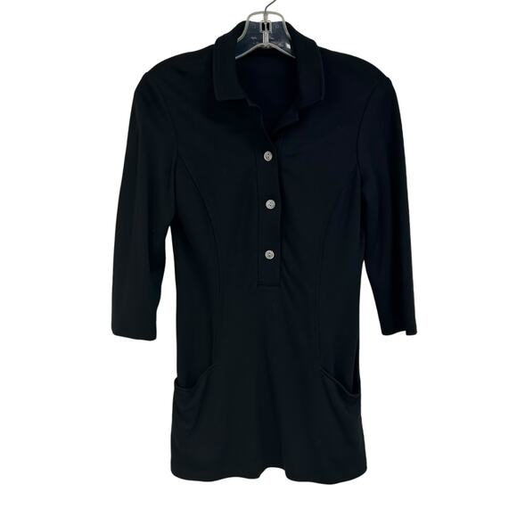 J. McLaughlin Black Button Up Front Pocket 3/4 Sleeve Collared Top Womens XS - Picture 1 of 5